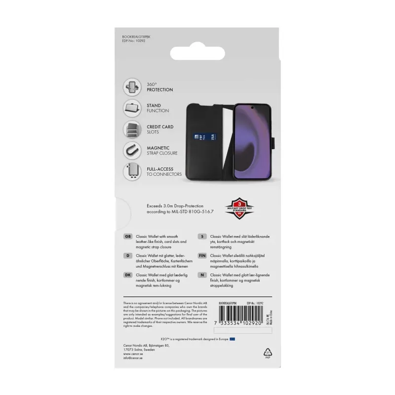 X2O Classic Wallet Plånboksfodral för Realme GT 8 Pro Svart