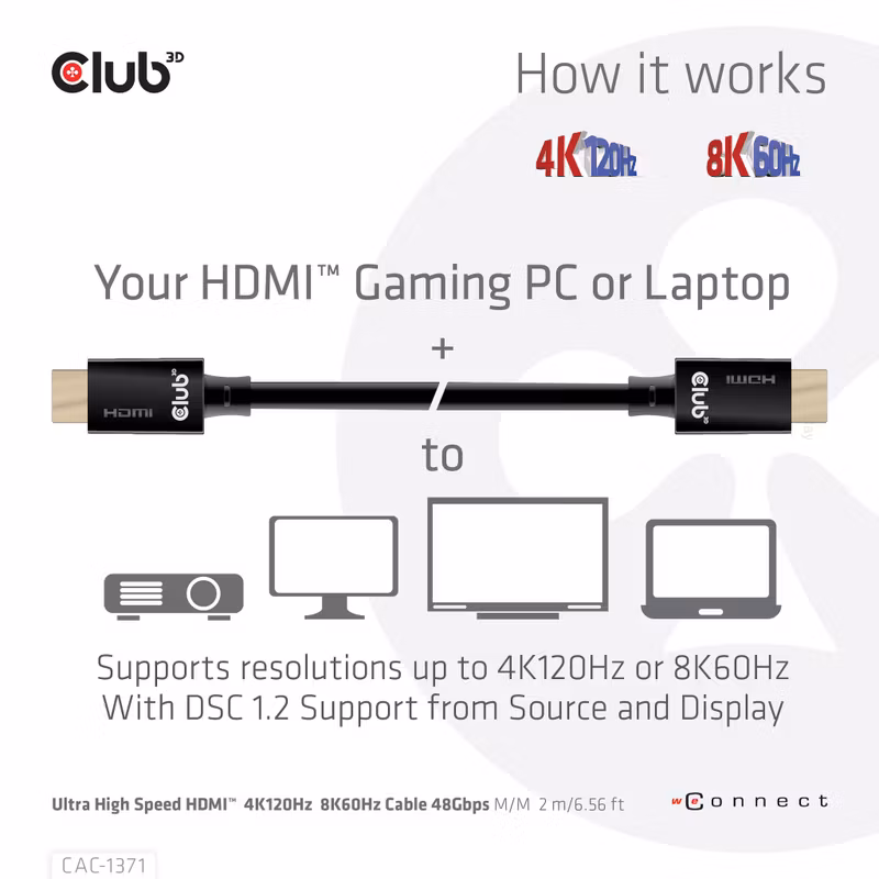 Club 3D CAC-1371 HDMI 2.1 Ultra High Speed HDMI-kabel 1 m Svart