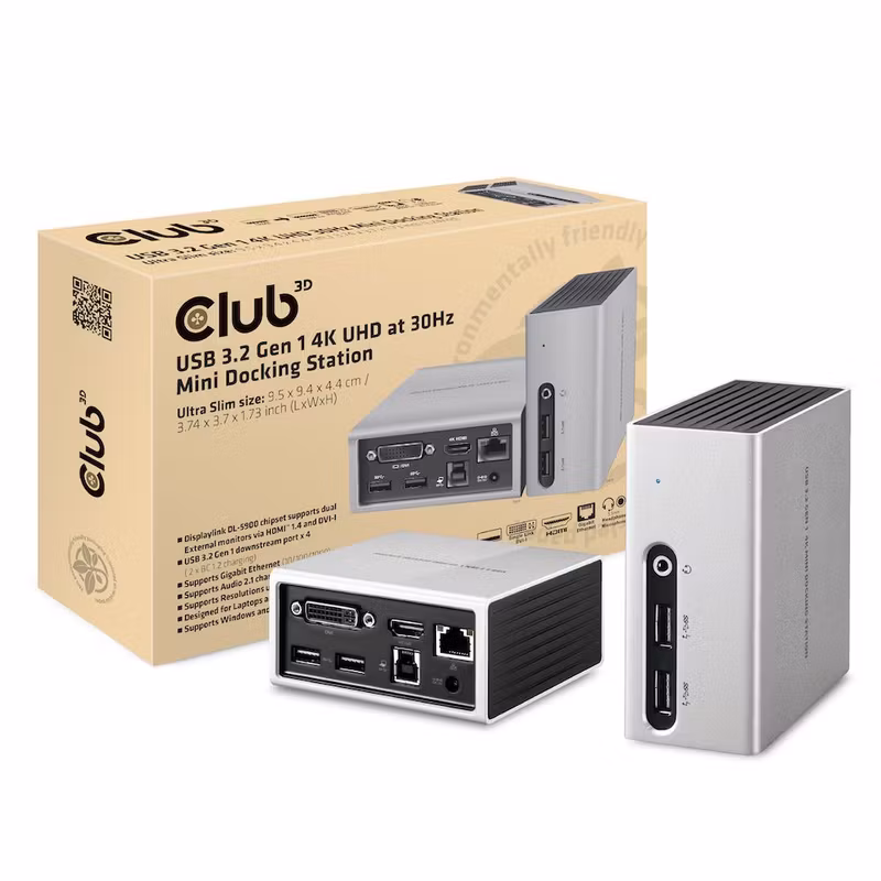 Club 3D CSV-3104D 8-i-1 USB-A-dockningsstation 4K 30 Hz med HDMI och DVI