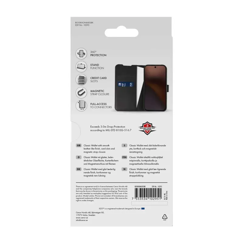 X2O Classic Wallet Plånboksfodral Honor 600 Smart Svart