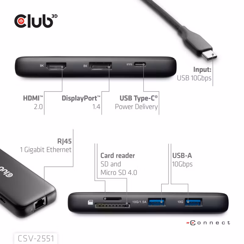 Club 3D CSV-2551 8-i-1 USB-C Dockningsstation HDMI DisplayPort 8K 100 W