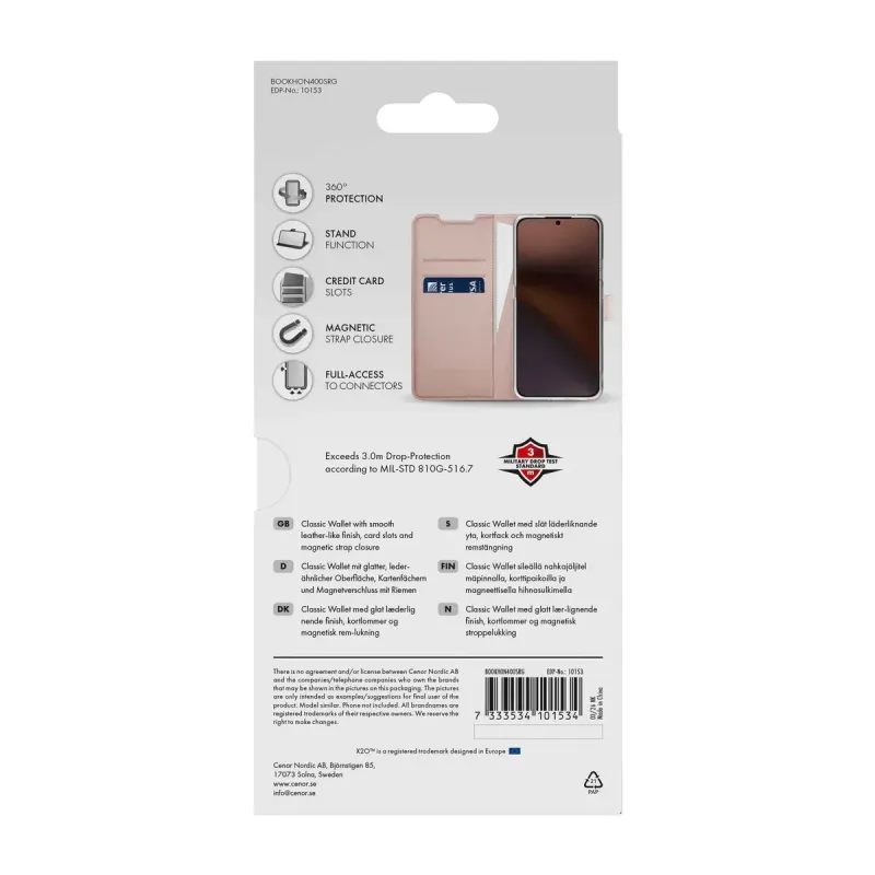 X2O Classic Wallet Plånboksfodral för Honor 400 Smart Rose Gold