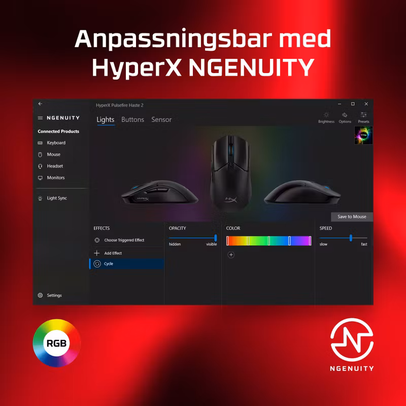 HyperX Pulsefire Haste 2 Optisk Kabelansluten Gamingmus Vit