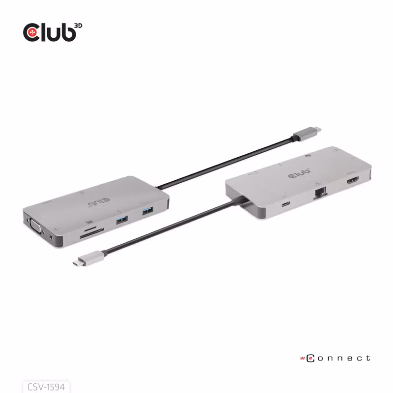 Club 3D CSV-1594 9-i-1 USB-C-hubb med HDMI, VGA och 100 W PD