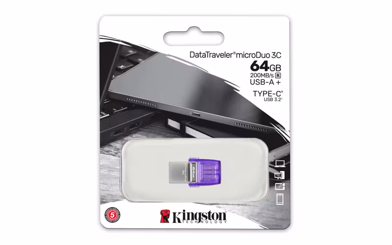 Kingston DataTraveler microDuo 3C 64 GB USB 3.2 Gen 1 / USB-C USB-minne Lila/Silver
