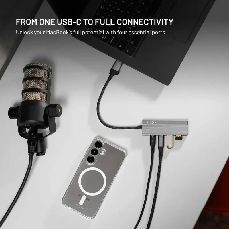 FIXED HUB Port FIXHU-PT-GR 4-i-1 USB-C-hubb Silver