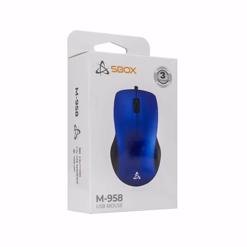 SBOX M-958BL Kabelansluten Optisk Mus 1 000 DPI Blå