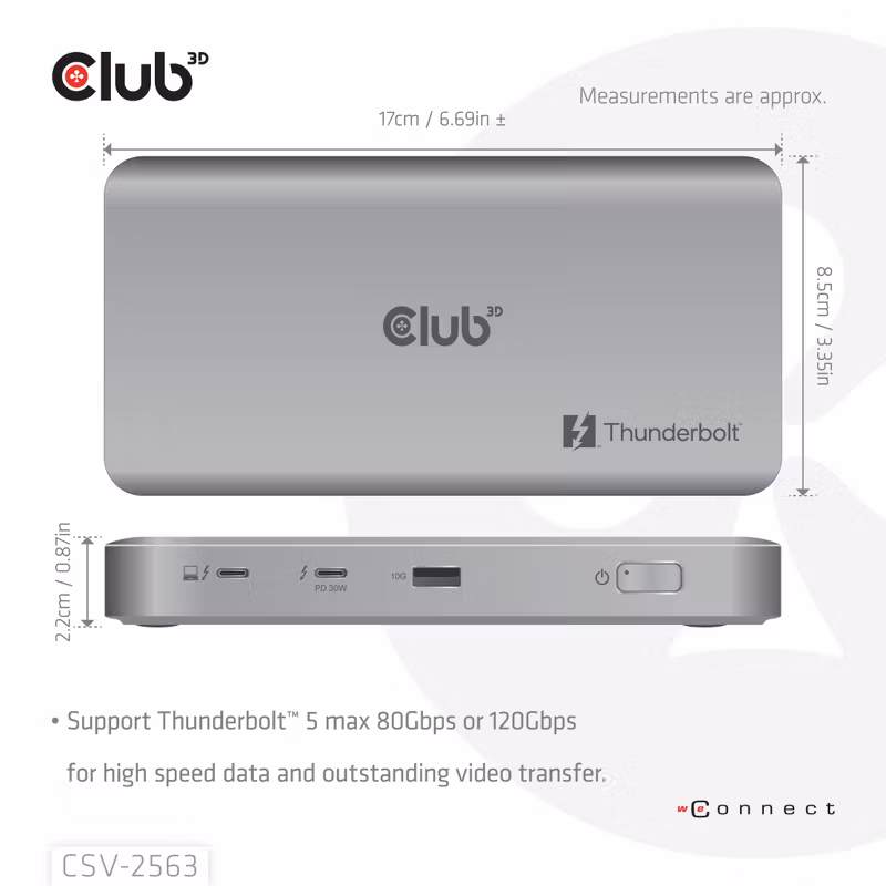 Club 3D CSV-2563 5-i-1 Thunderbolt 5 Hubb 180 W