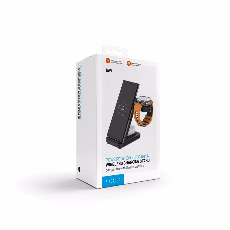 FIXED 3in1 Trådlös Laddstation designad för Garmin Watch Svart