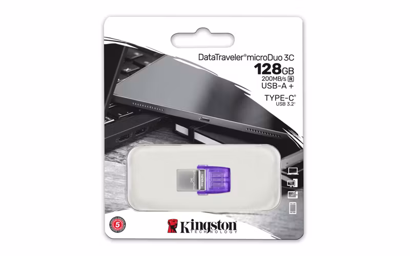 Kingston DataTraveler microDuo 3C 128 GB USB 3.2 Gen 1 USB-C USB-minne Lila Transparent