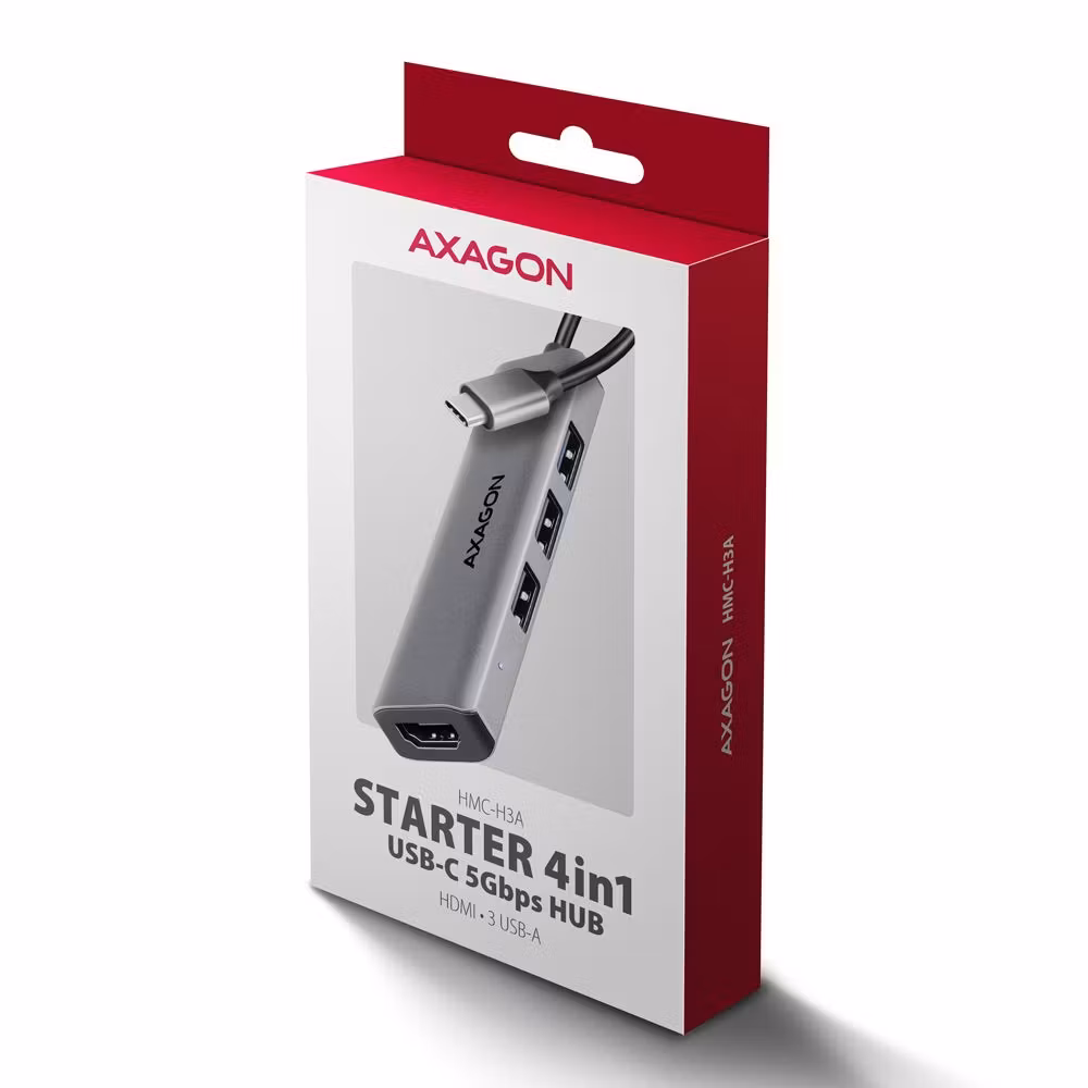 AXAGON HMC-H3A STARTER 4-i-1 USB-C-hubb med HDMI 4K
