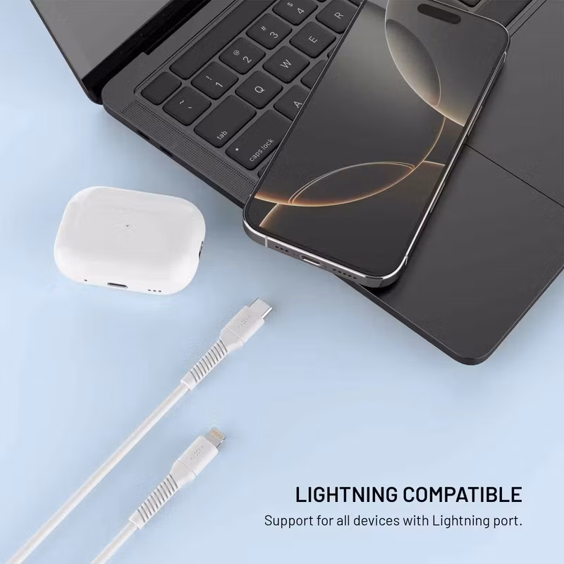 FIXED LIQUID USB-C till Lightning Silikonkabel 1,2 m Vit