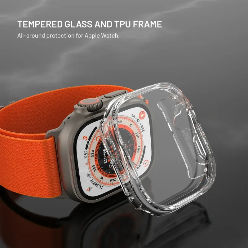 FIXED Pure Skyddsfodral med härdat glas för Apple Watch Ultra 49 mm Clear