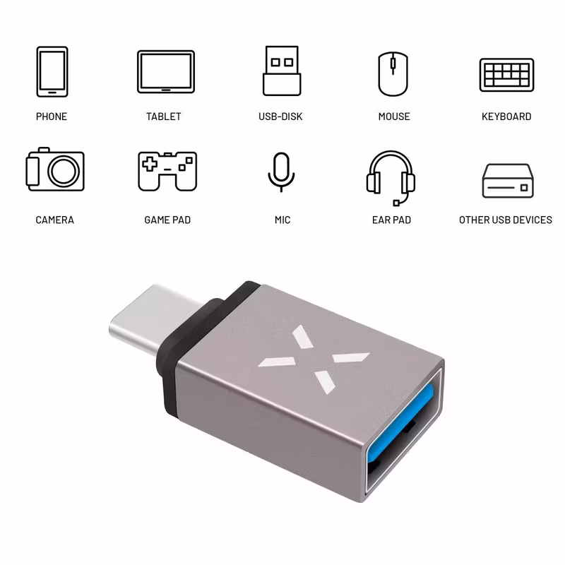 FIXED LINK USB-C Hane till USB-A Hona Adapter Grå