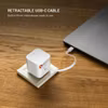 FIXED FIXCG65R-2C-WH 65 W GaN USB-C-laddare med 2 portar och utdragbar kabel Vit
