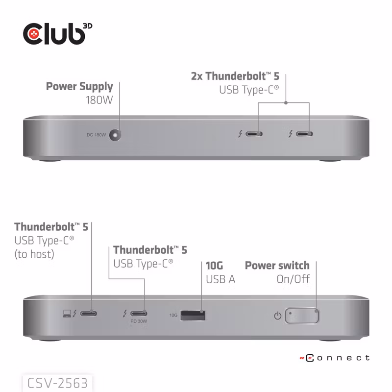 Club 3D CSV-2563 5-i-1 Thunderbolt 5 Hubb 180 W