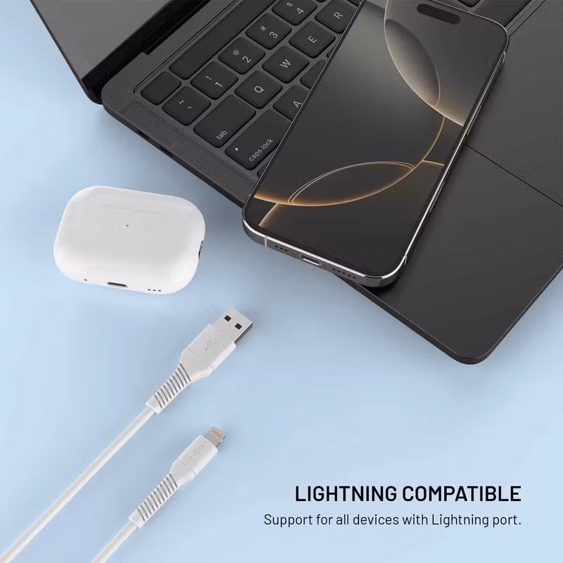 FIXED Liquid Silicone USB-A till Lightning 1,2 m Silikonkabel Vit