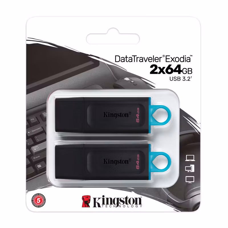 Kingston DataTraveler Exodia 64 GB USB 3.2 Gen 1 USB-minne 2-pack Svart/Blå