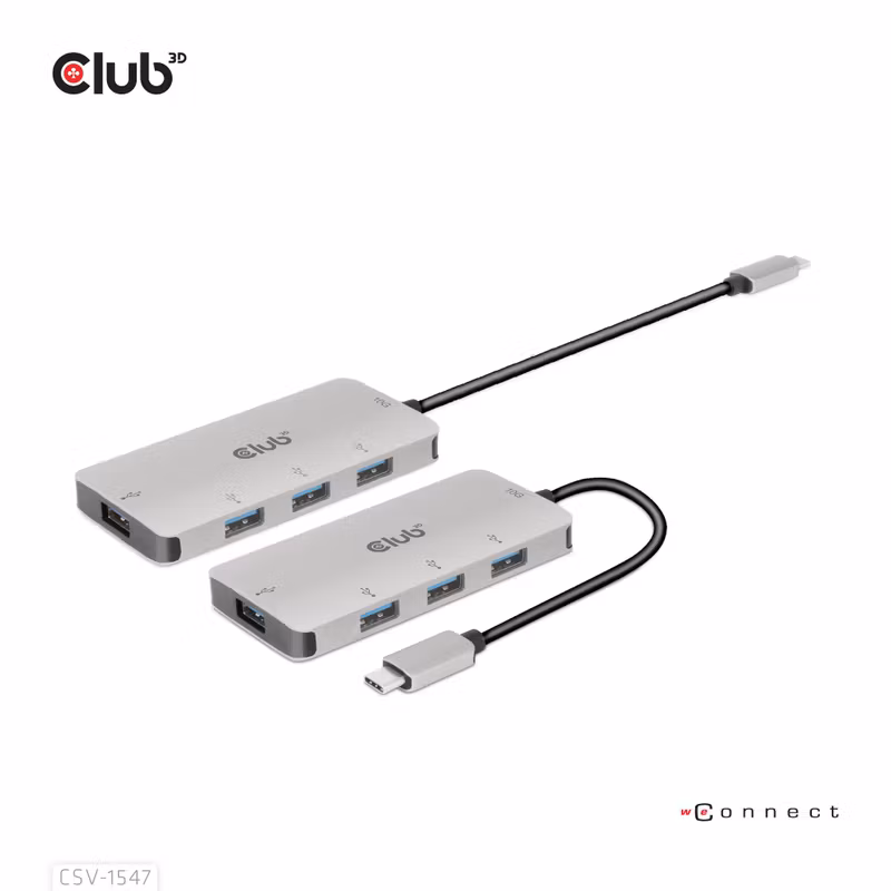 Club 3D CSV-1547 USB-C-hubb 10 Gbps med 4 × USB-A Grå