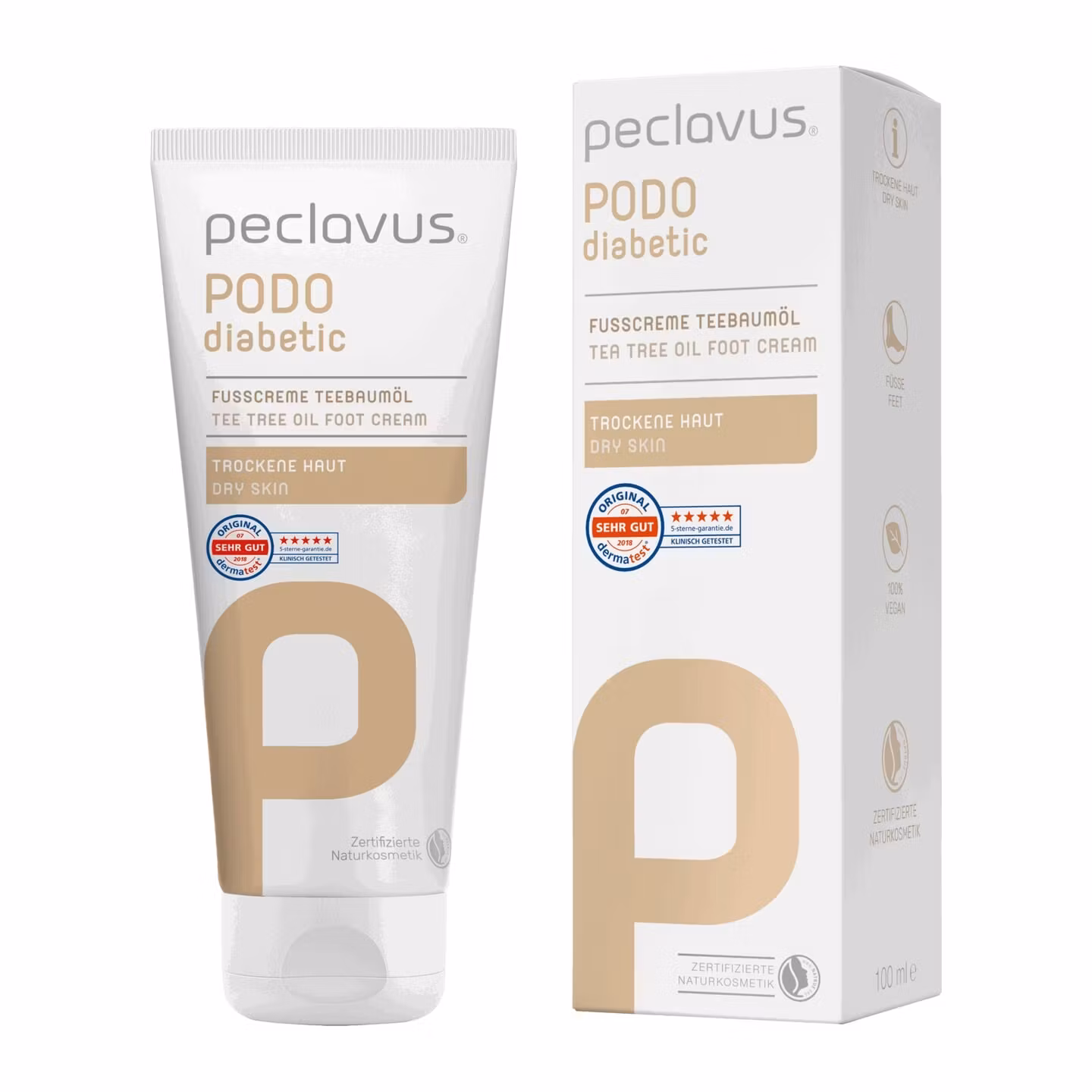 Peclavus PODOdiabetic Fotcreme Teträdsolja 100ml – tub och förpackning