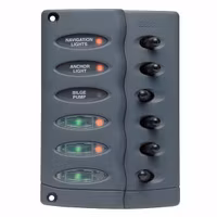 BEP stänktät elpanel med 6 kontakter, 12/24V