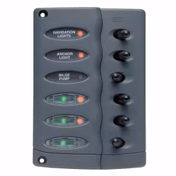 BEP stänktät elpanel med 6 kontakter, 12/24V
