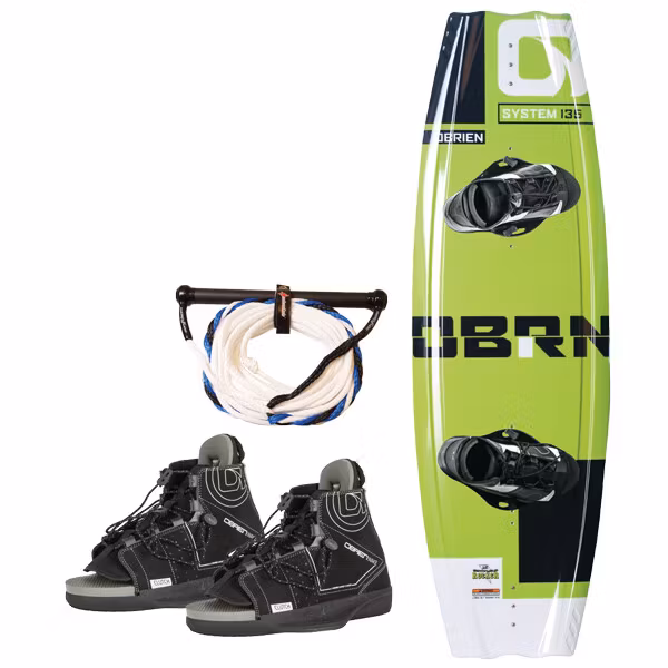 O'brien wakeboard-paket; bräda 135 cm, bindning, lina och vä