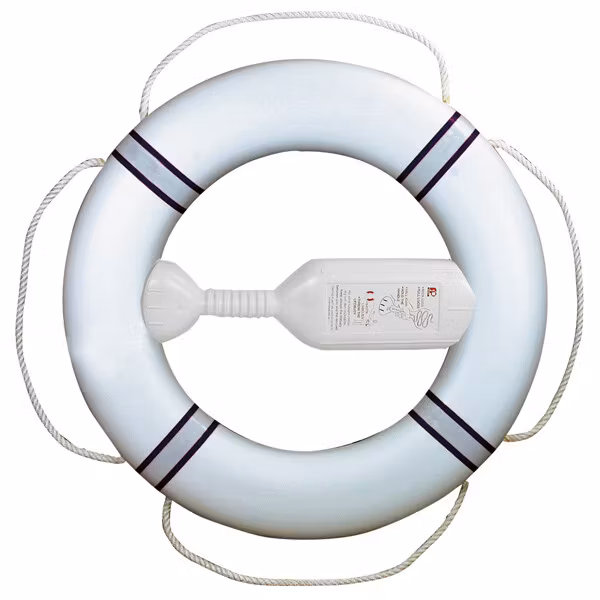 Livboj FP380 Vit m/marinblå reflexband, 20m kastlina