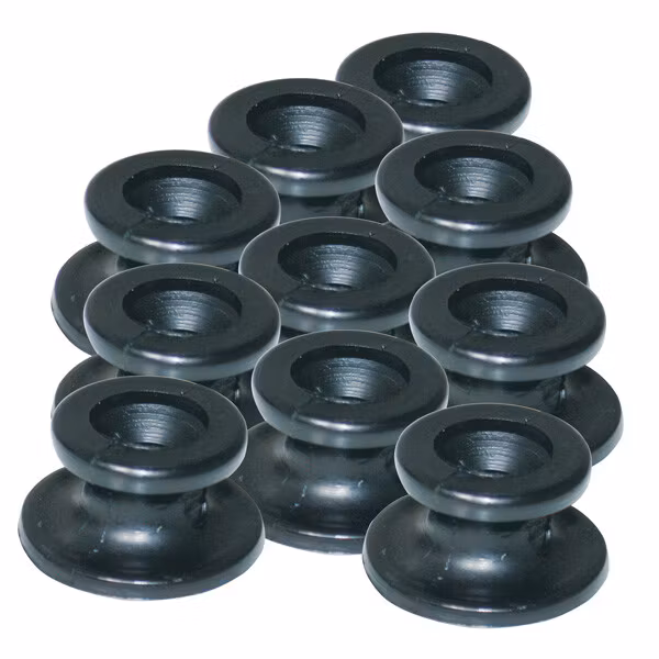 Svart PVC-knapp för gummistropp 10 st.