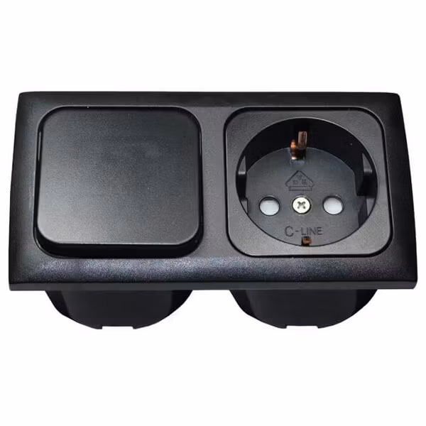 Indbygningsstik 220v med afbryder komplet sort