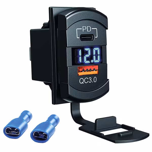 Dubbel USB-laddare med  voltmeter, 12-24V