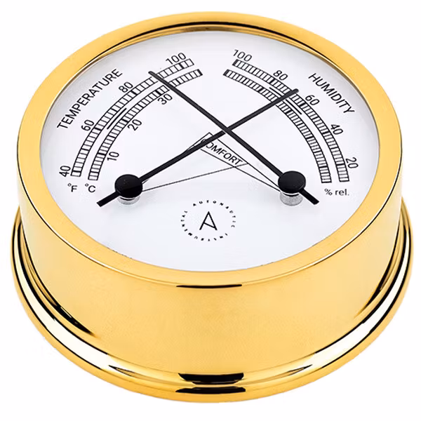 Autonautic Atlantic 95 termo/hygrometer Ø95/70 mm forgyldt messing