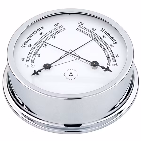 Autonautic Pacific 120 termo/hygrometer Ø120/110 mm förkromad mässing