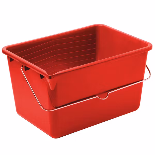 Rektangulär målarhink i hållbar plast – med bärhandtag och optimal rullåtkomst