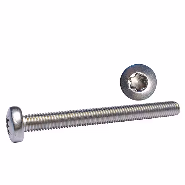 Maskinskrue pan hoved torx kærv tx25 5x20 a4 iso14583 6 stk + møtrikker