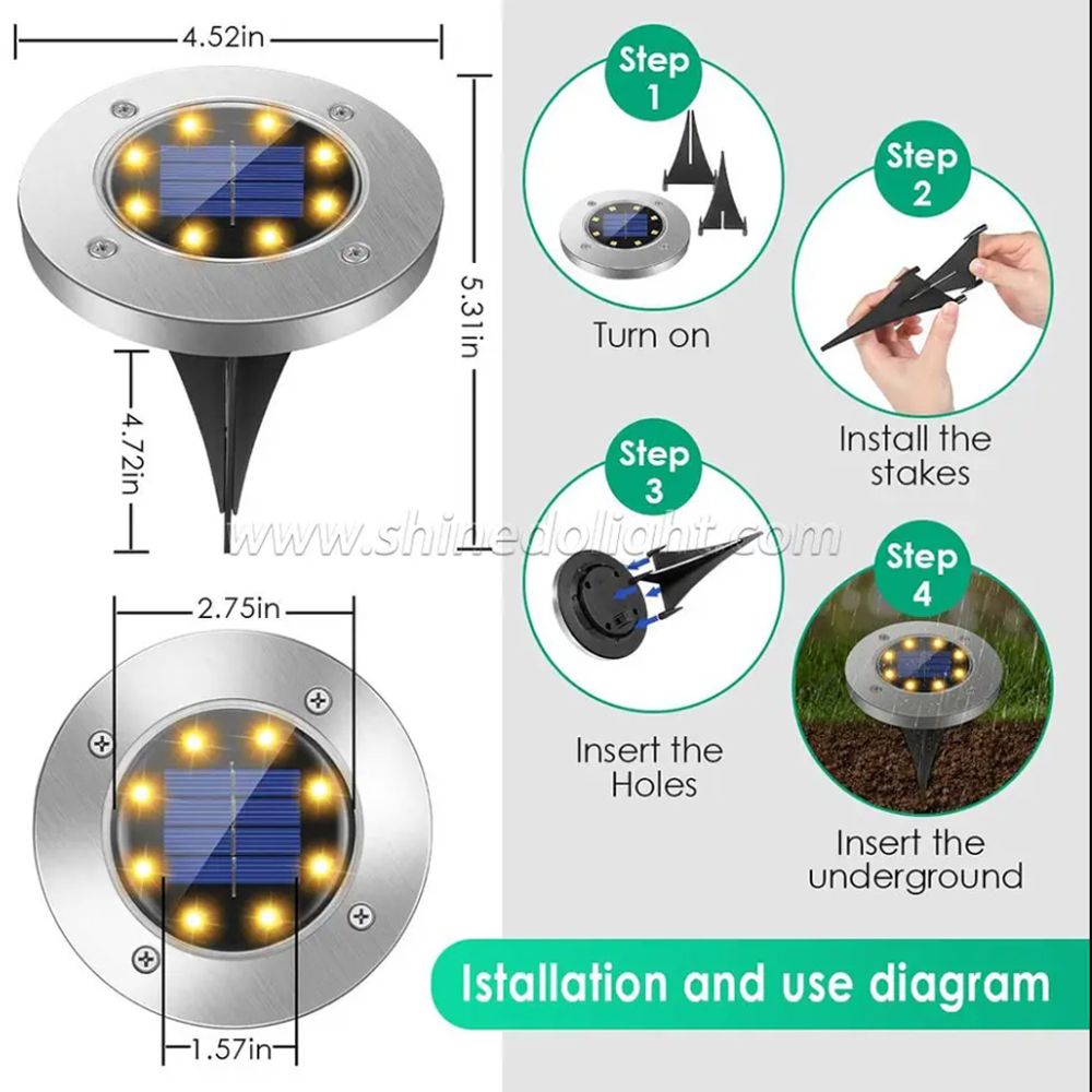 Utebelysning - Markspotlights - 8 LED - Solceller - (2-Pack)