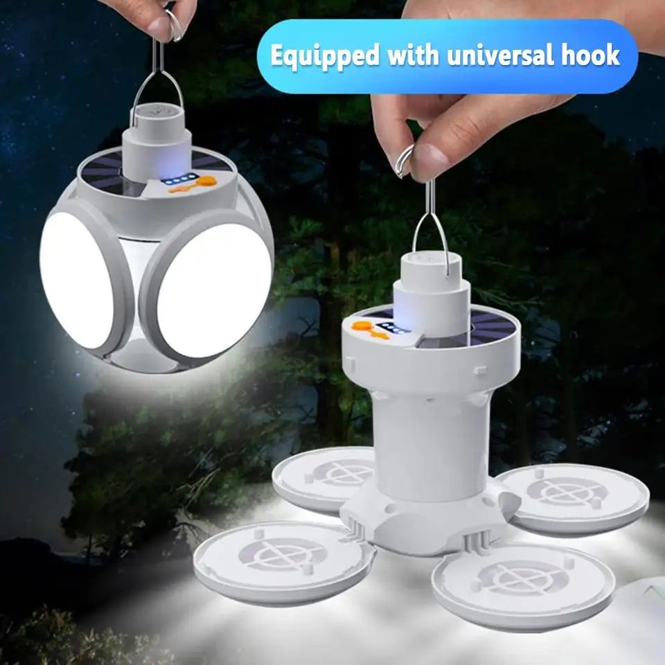 Campinglampa Deluxe - Solcell - USB - Vikbar -