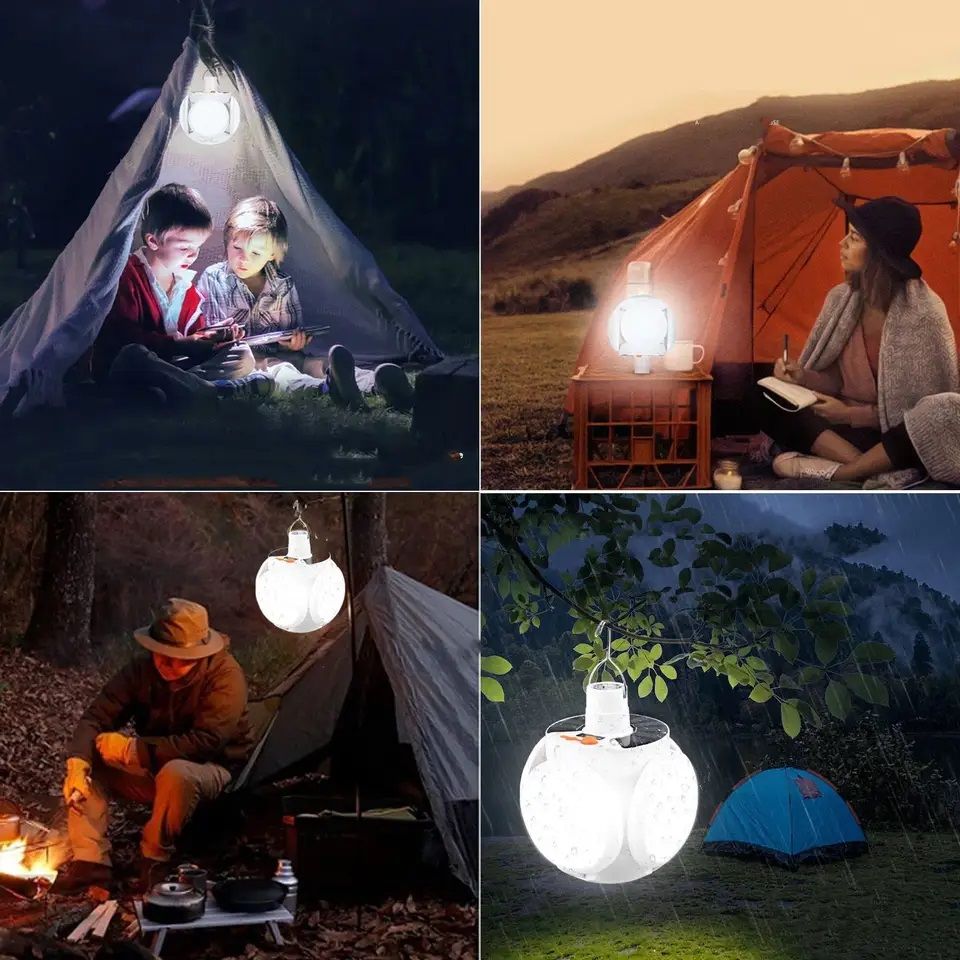 Campinglampa Deluxe - Solcell - USB - Vikbar -