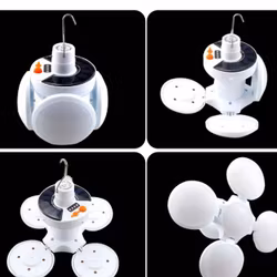 Campinglampa Deluxe - Solcell + USB - Vikbar -