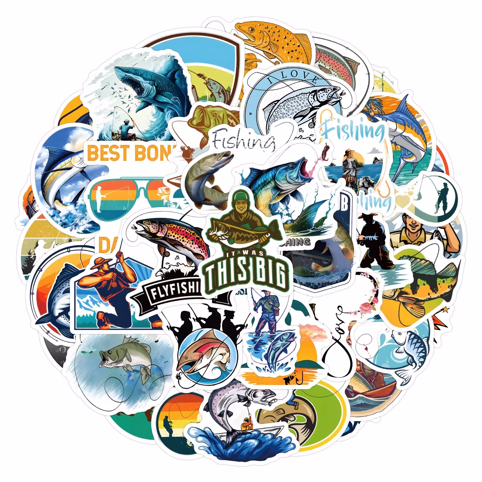 Flugfiske-Sportfiske dekaler - Klistermärken (50-60 st) - NYHET -