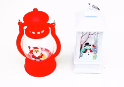 Två dekorativa lyktor med julmotiv