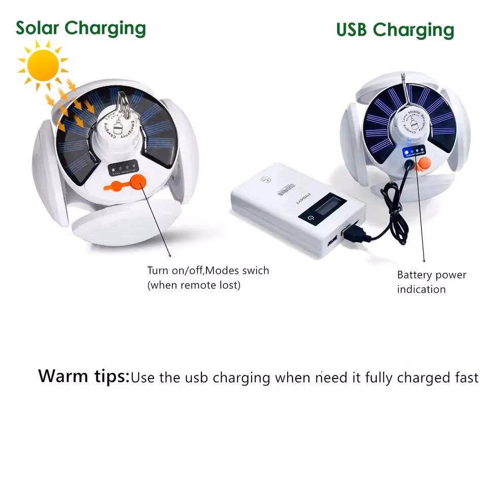 Campinglampa Deluxe - Solcell + USB - Vikbar -