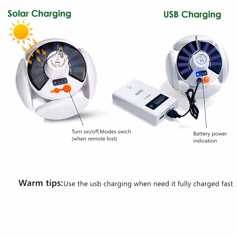 Campinglampa Deluxe - Solcell + USB - Vikbar -