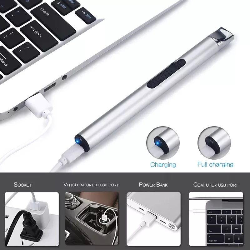 Elektrisk USB-tändare - Silver - Röd