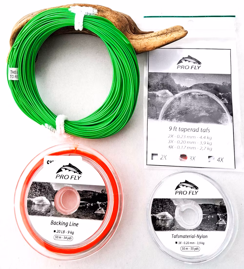 Flugfiske Paket WF4-5-6-7 + Backing + Tafs + Material -