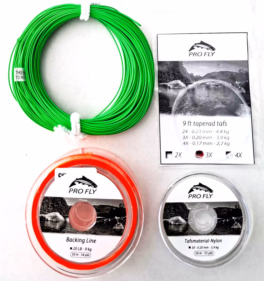 Flugfiske Paket WF4-5-6-7 + Backing + Tafs + Material -