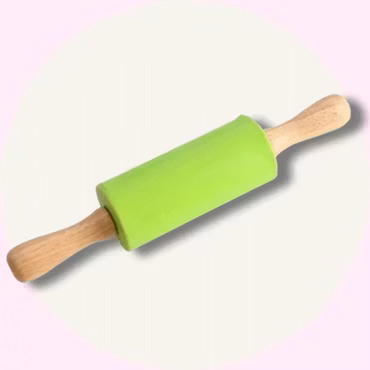Barnkavel S – Grön Silikonkavel med Trähandtag - Perfekt för Bakning med Barn