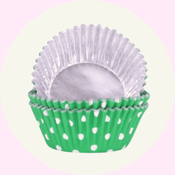 Kakform - Muffinsform -  Grön med vita prickar - Folie