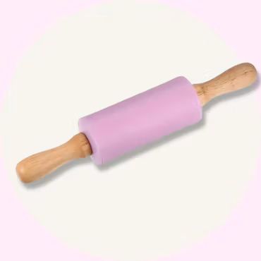 Barnkavel S – Lila Silikonkavel med Trähandtag - Perfekt för Bakning med Barn