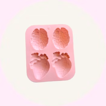 Rosa Silikonform – 2 Hjärnor & 2 Hjärta för Choklad, Moussekakor & Pyssel - Baka med Alma